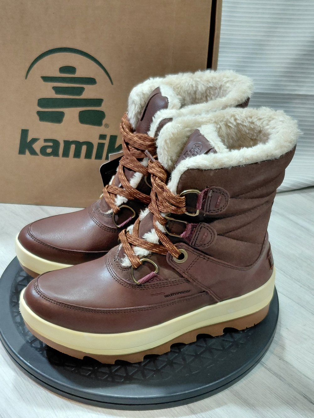 Kamik Women's Celeste M Chunky Brown Faux-Fur Lined Waterproof Winter Boots W7